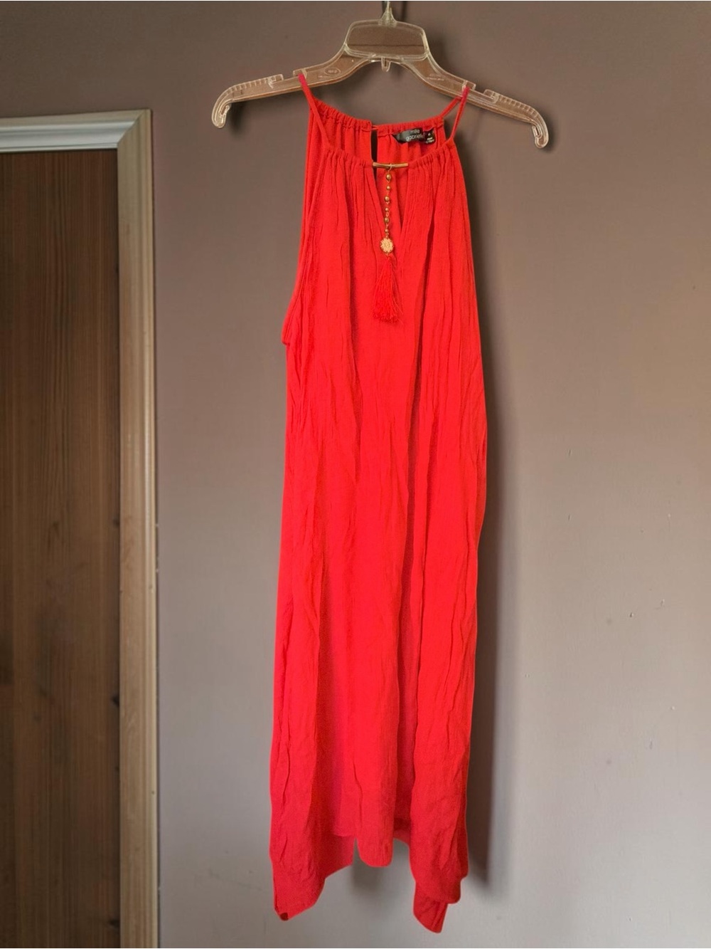 Mlle Gabrielle Bright Red Sleeveless Halter Dress with Tassel Size XL
